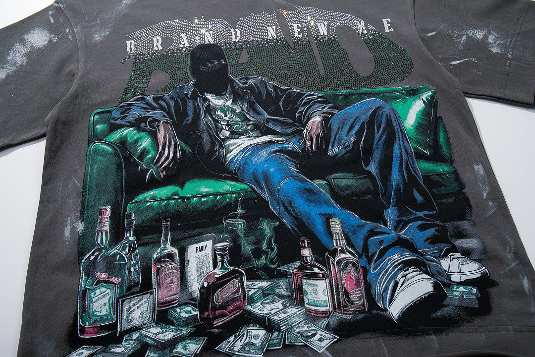 Teal Figure Portrait Double‑Sided Graphic Print Crew Neck Streetwear T‑Shirt