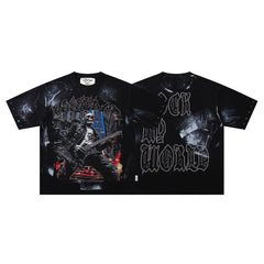 Rock The World Skull Warrior Double‑Sided Graphic Print Crew Neck Streetwear T‑Shirt