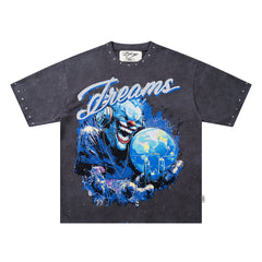 Dreams Crystal‑Ball Blue Demon Graphic Print Crew‑Neck Streetwear T‑Shirt
