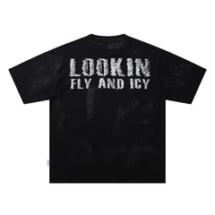 Lookin Fly And Icy Skull Hip‑Hop Double‑Sided Graphic Print Crew Neck Streetwear T‑Shirt