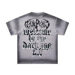 Trust No One Dark‑Age 2.0 Grey Washed Double‑Sided Graphic Print Crew‑Neck Streetwear T‑Shirt