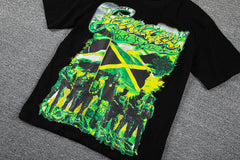 Jamaica Flag Portrait Double‑Sided Graphic Print Crew Neck Streetwear T‑Shirt