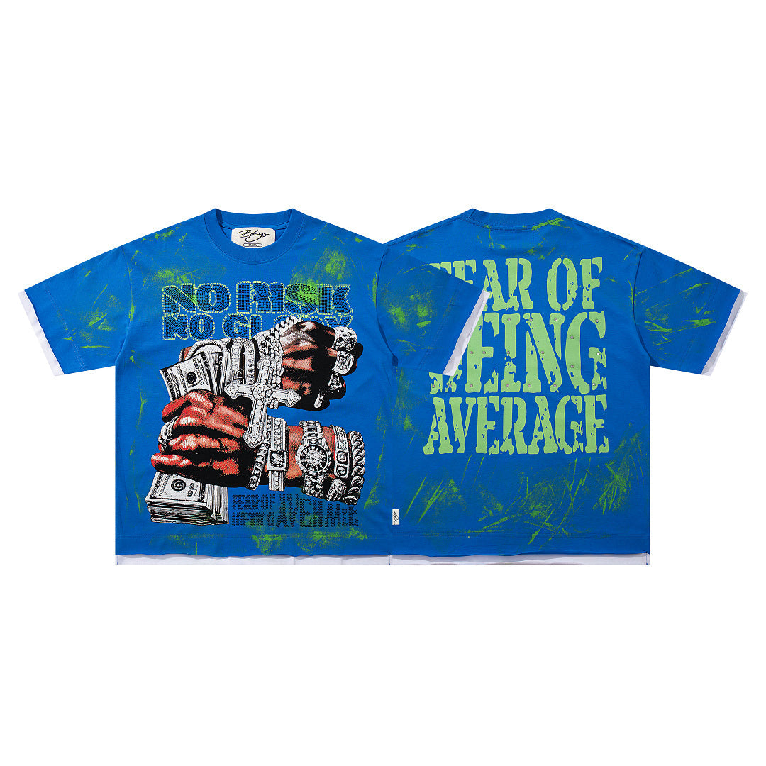 Fear Of Being Average Tie‑Dye Double‑Sided Graphic Print Crew Neck Streetwear T‑Shirt