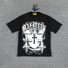 Gothic Cross Skull Double‑Sided Graphic Print Crew Neck Streetwear T‑Shirt