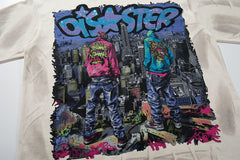 No Peace Graffiti Robot Off‑White Washed Double‑Sided Graphic Print Crew Neck Streetwear T‑Shirt