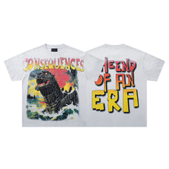 Consequences The End Of An Era Off‑White Washed Double‑Sided Graphic Print Crew‑Neck Streetwear T‑Shirt