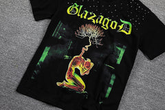 Glazagod Green‑Yellow "VADE RETRO TENEBRAS" Double‑Sided Graphic Print Crew Neck Streetwear T‑Shirt