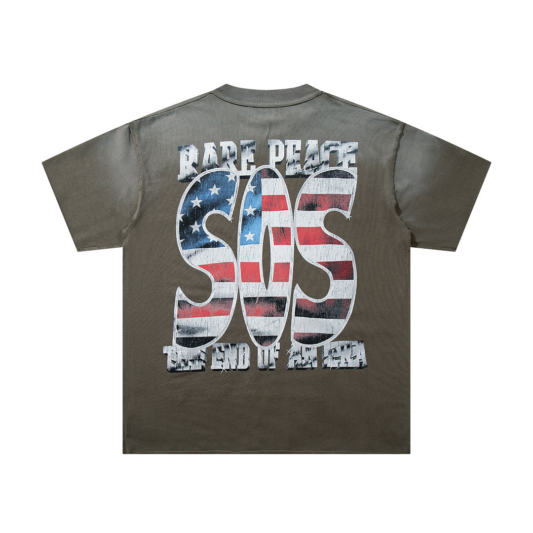 Into The Chaos Olive‑Washed Double‑Sided Graphic Print Crew‑Neck Streetwear T‑Shirt
