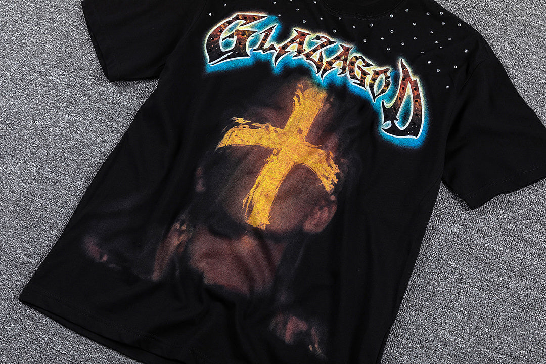 Glazagod Golden Cross Blessed In The Vision Double‑Sided Graphic Print Crew Neck Streetwear T‑Shirt