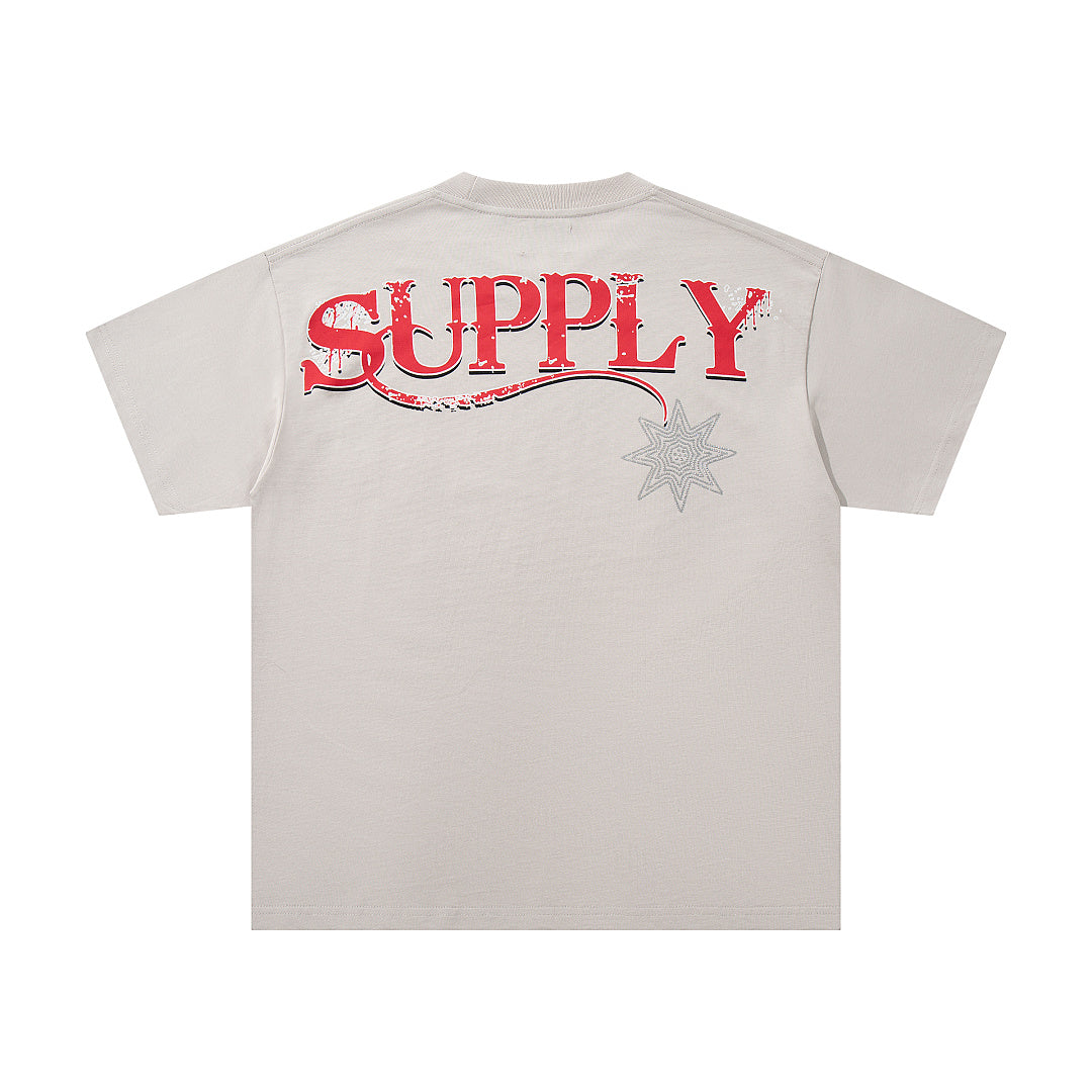 Nature Beast Off‑White Vintage‑Washed Double‑Sided Graphic Print Crew‑Neck Streetwear T‑Shirt