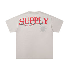 Nature Beast Off‑White Vintage‑Washed Double‑Sided Graphic Print Crew‑Neck Streetwear T‑Shirt