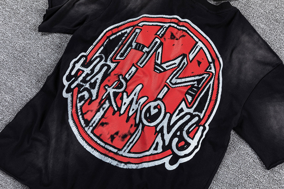 HVM Harmony Dark Scenery Graphic Black Tie‑Dye Double‑Sided Print Crew Neck Streetwear T‑Shirt