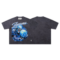 Dreams Crystal‑Ball Blue Demon Graphic Print Crew‑Neck Streetwear T‑Shirt