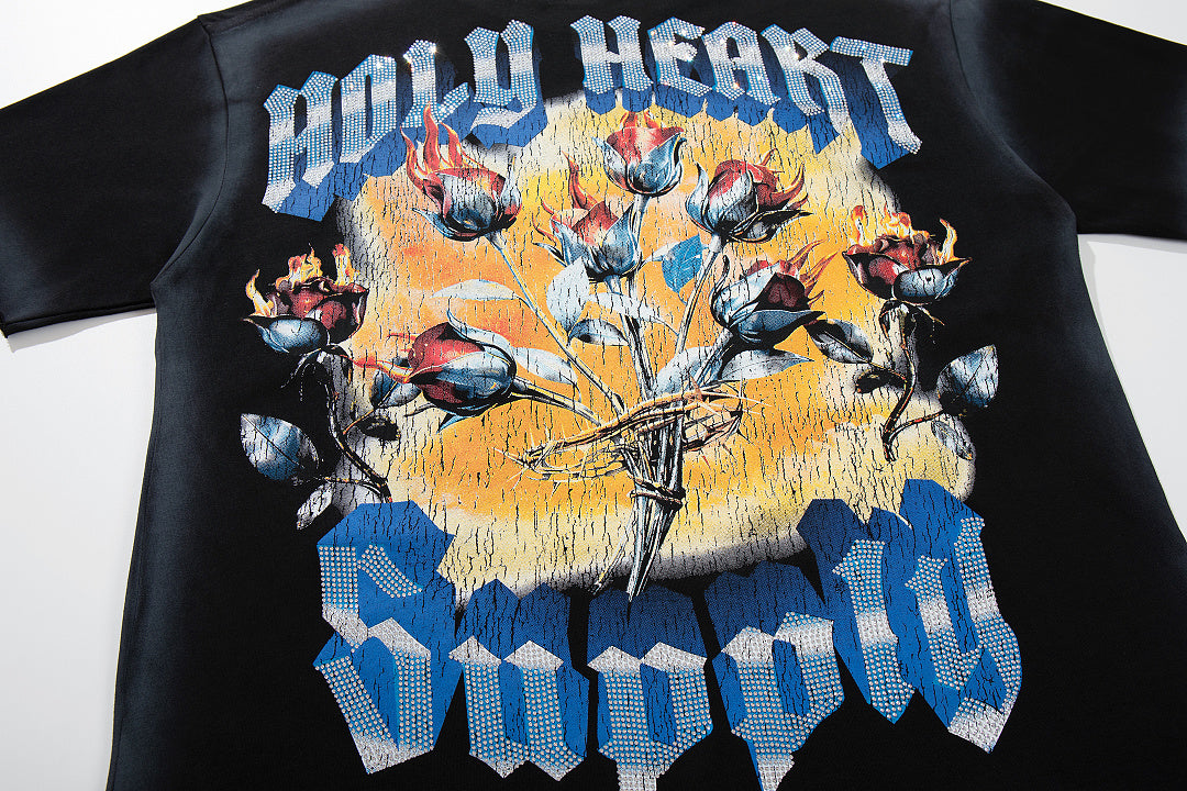 World Might Survive Black‑Washed Double‑Sided Graphic Print Crew‑Neck Streetwear T‑Shirt