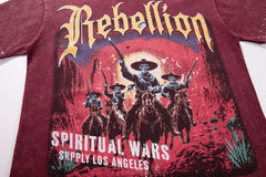 Rebellion Double‑Sided Graphic Print Burgundy‑Washed Crew‑Neck Streetwear T‑Shirt