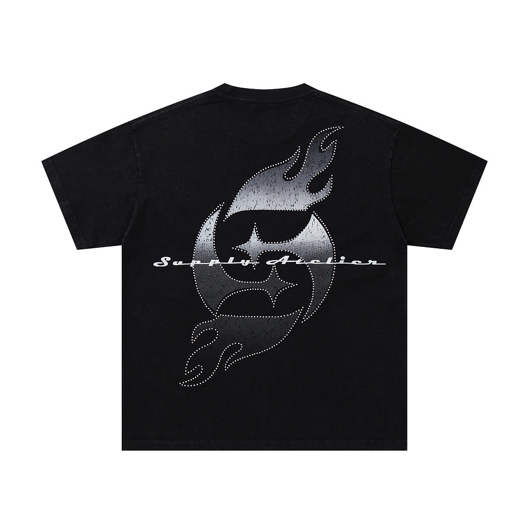 Vintage Angel Cherub Black Vintage‑Washed Double‑Sided Graphic Print Crew‑Neck Streetwear T‑Shirt