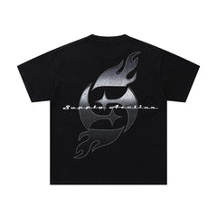 Vintage Angel Cherub Black Vintage‑Washed Double‑Sided Graphic Print Crew‑Neck Streetwear T‑Shirt