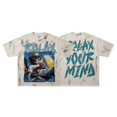 Relax Your Mind Skeleton Double‑Sided Graphic Print Crew Neck Streetwear T‑Shirt