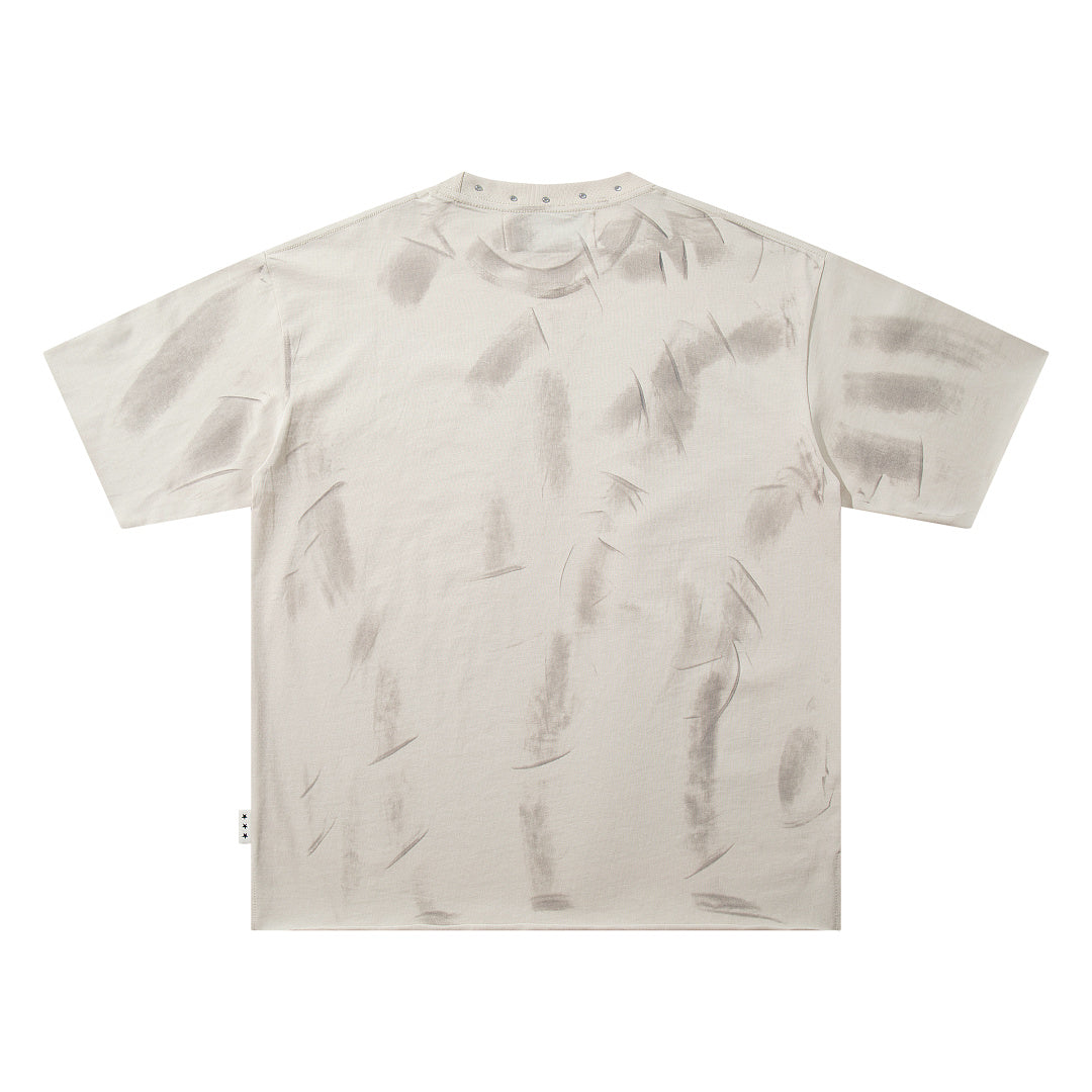 No Peace Graffiti Robot Off‑White Washed Double‑Sided Graphic Print Crew Neck Streetwear T‑Shirt