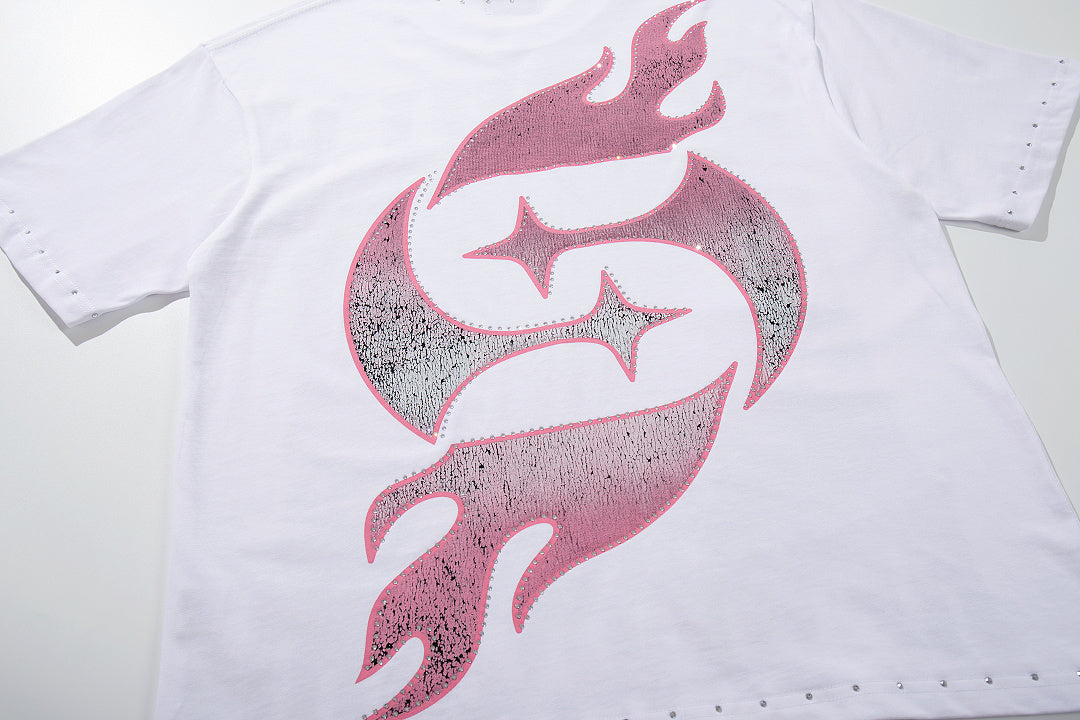 Rebel Skull White Vintage‑Washed Double‑Sided Graphic Print Crew‑Neck Streetwear T‑Shirt