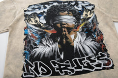 Rockstar Skull Graffiti Off‑White Washed Graphic Print Crew‑Neck Streetwear T‑Shirt