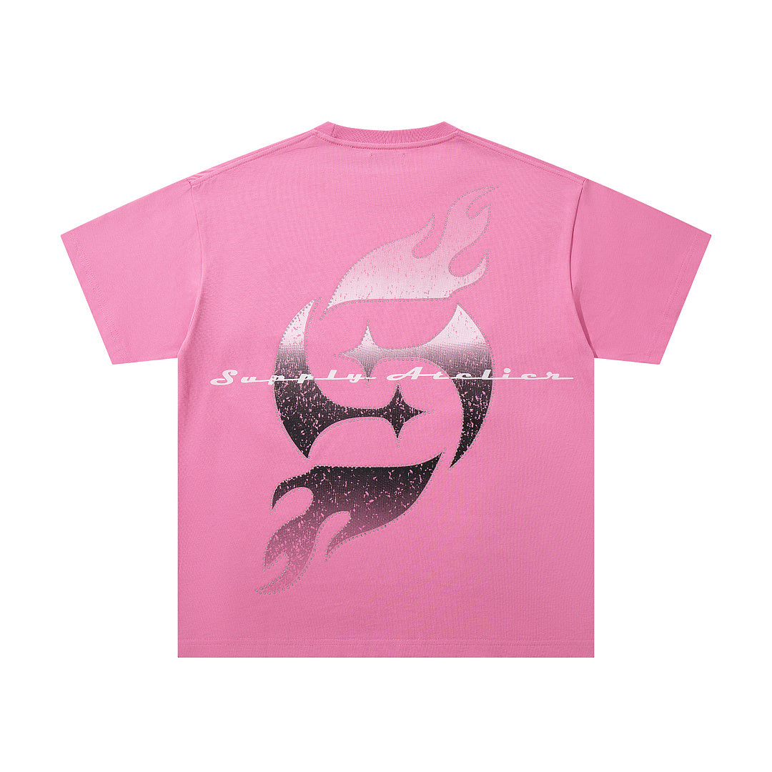 Vintage Angel Cherub Pink Vintage‑Washed Double‑Sided Graphic Print Crew‑Neck Streetwear T‑Shirt