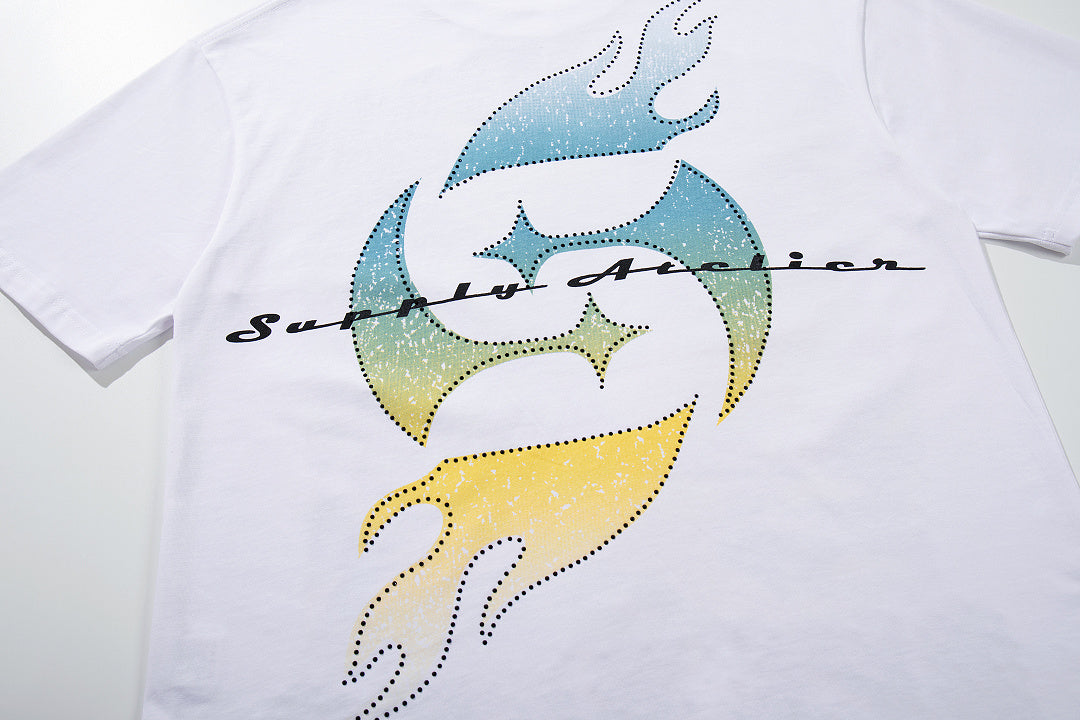 Supply Secrets White Vintage‑Washed Double‑Sided Graphic Print Crew‑Neck Streetwear T‑Shirt