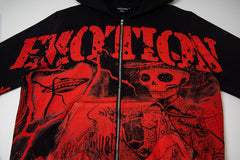 Black Vintage Red Gothic Graphic Zip‑Up Oversized Hoodie Gothic Streetwear Sweatshirt
