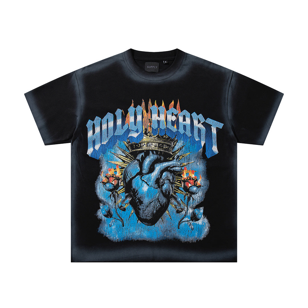 World Might Survive Black‑Washed Double‑Sided Graphic Print Crew‑Neck Streetwear T‑Shirt