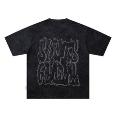 Angel Figure Dripping Letter Double‑Sided Graphic Print Crew Neck Streetwear T‑Shirt