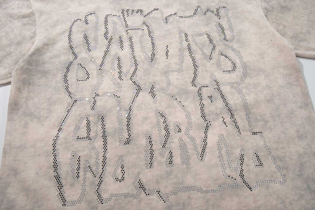 Angel Figure Dripping‑Letter Off‑White Washed Double‑Sided Graphic Print Crew‑Neck Streetwear T‑Shirt