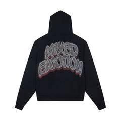 Black Vintage Rock Graphic Zip‑Up Oversized Hoodie Gothic Streetwear Sweatshirt