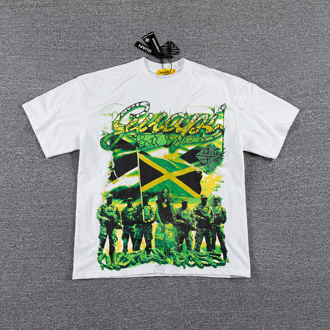 Jamaica Flag Portrait Double‑Sided Graphic Print Crew Neck Streetwear T‑Shirt