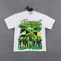 Jamaica Flag Portrait Double‑Sided Graphic Print Crew Neck Streetwear T‑Shirt