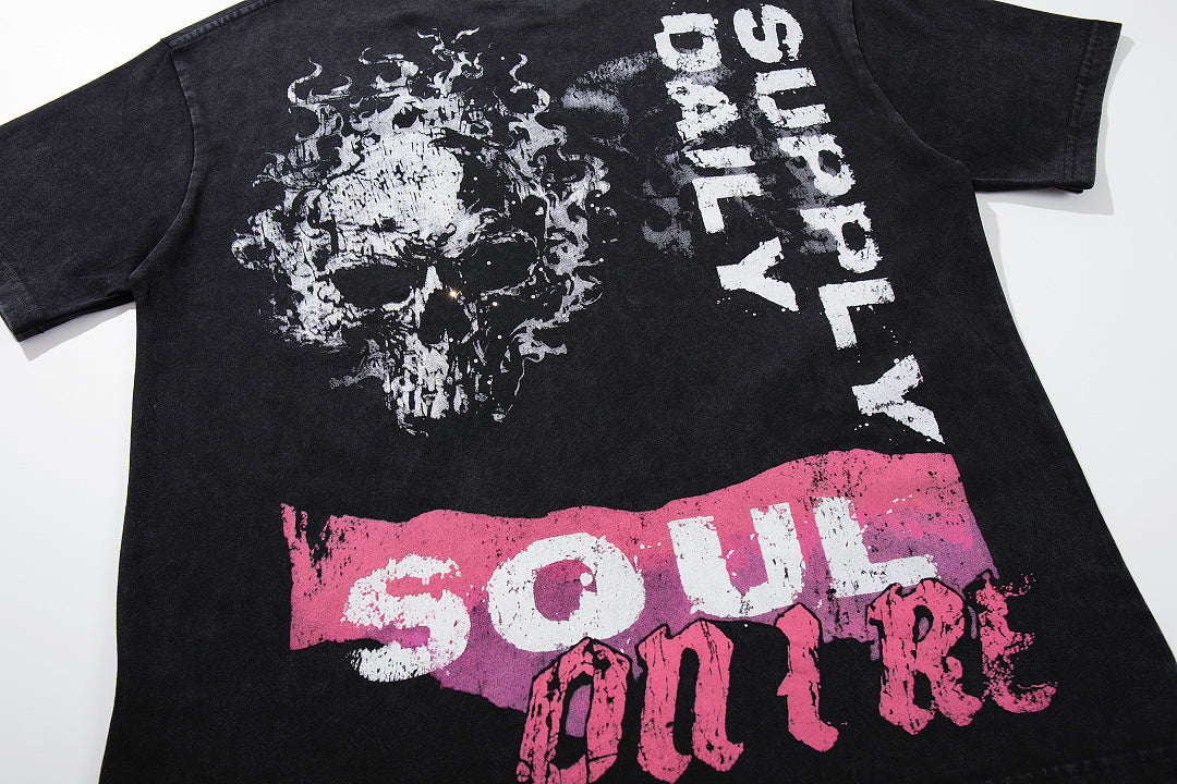 Soul Culture Black‑Washed Double‑Sided Graphic Print Crew‑Neck Streetwear T‑Shirt