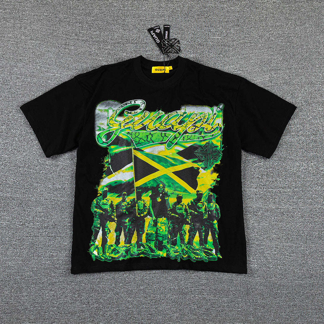 Jamaica Flag Portrait Double‑Sided Graphic Print Crew Neck Streetwear T‑Shirt