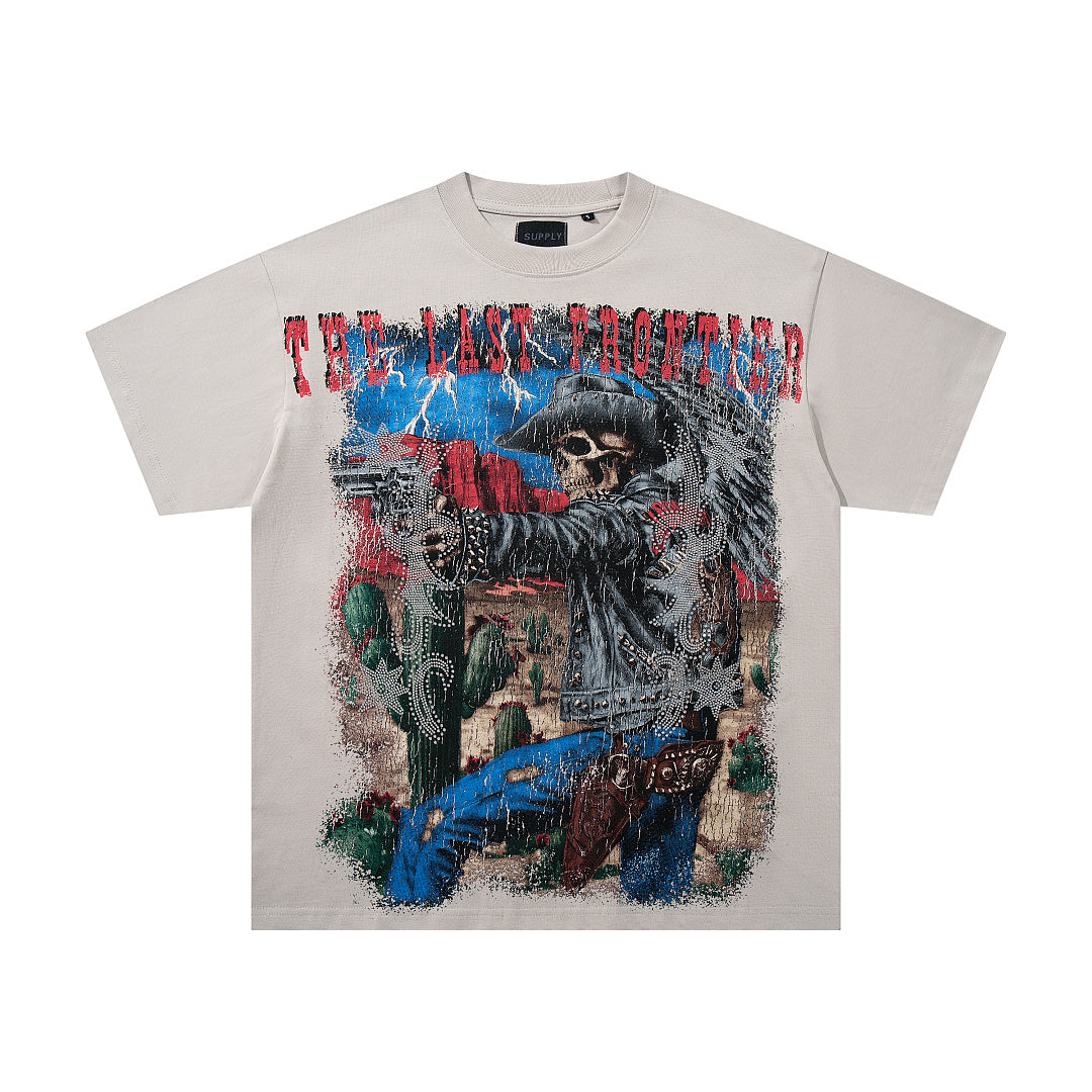 Nature Beast Off‑White Vintage‑Washed Double‑Sided Graphic Print Crew‑Neck Streetwear T‑Shirt