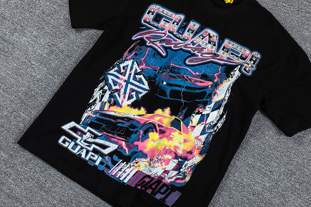 Retro Racing Car Double‑Sided Graphic Print Crew Neck Streetwear T‑Shirt