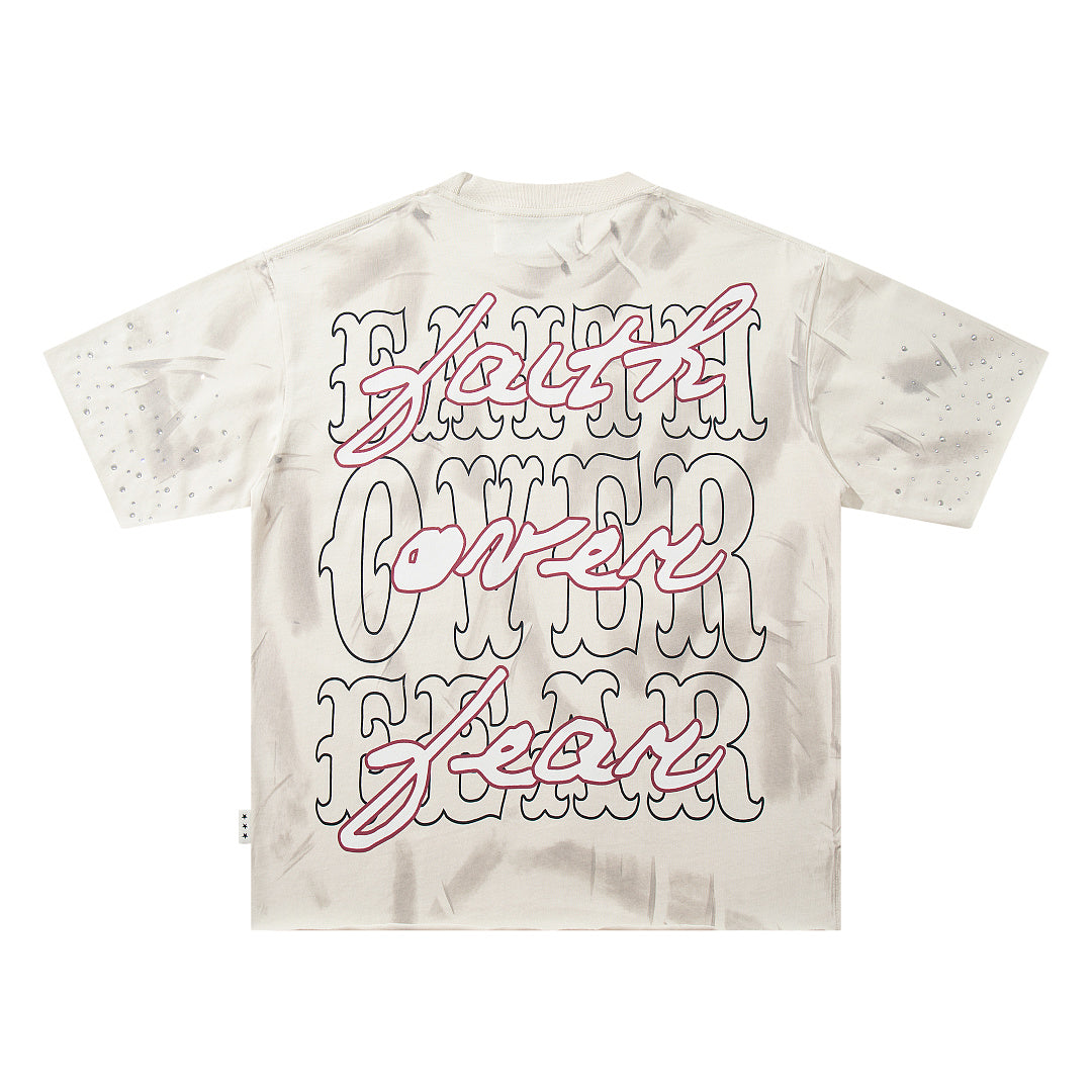 Dark Demon Champion Off‑White Washed Double‑Sided Graphic Print Crew Neck Streetwear T‑Shirt