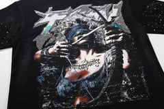 Dark Demon Champion Graffiti Double‑Sided Graphic Print Crew Neck Streetwear T‑Shirt