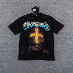 Glazagod Golden Cross Blessed In The Vision Double‑Sided Graphic Print Crew Neck Streetwear T‑Shirt
