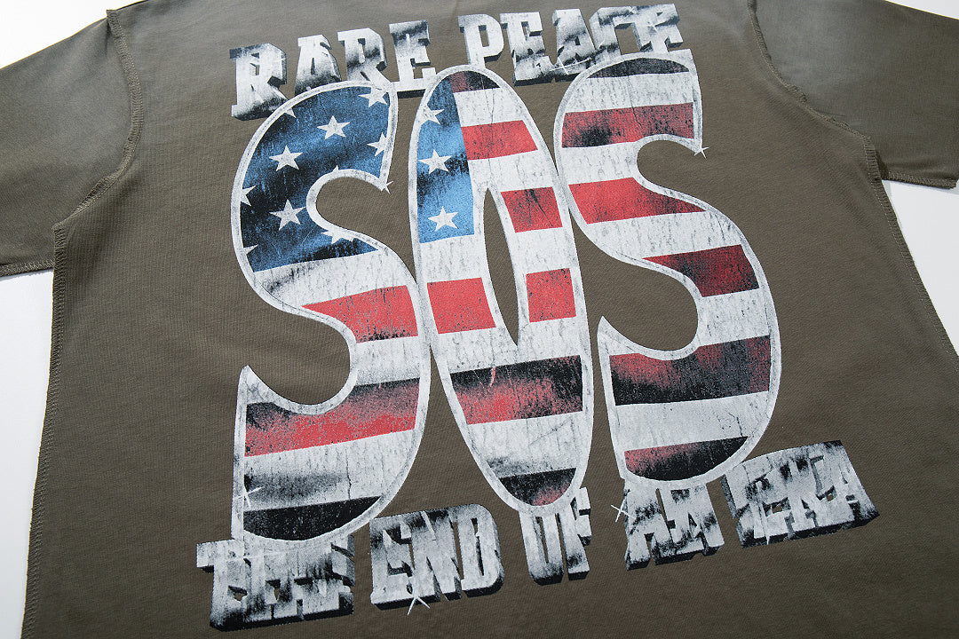 Into The Chaos Olive‑Washed Double‑Sided Graphic Print Crew‑Neck Streetwear T‑Shirt